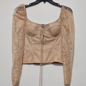 Chelsea & Violet Women's Top Size 4 Brown Sweetheart Long Lace Sleeve Corset New